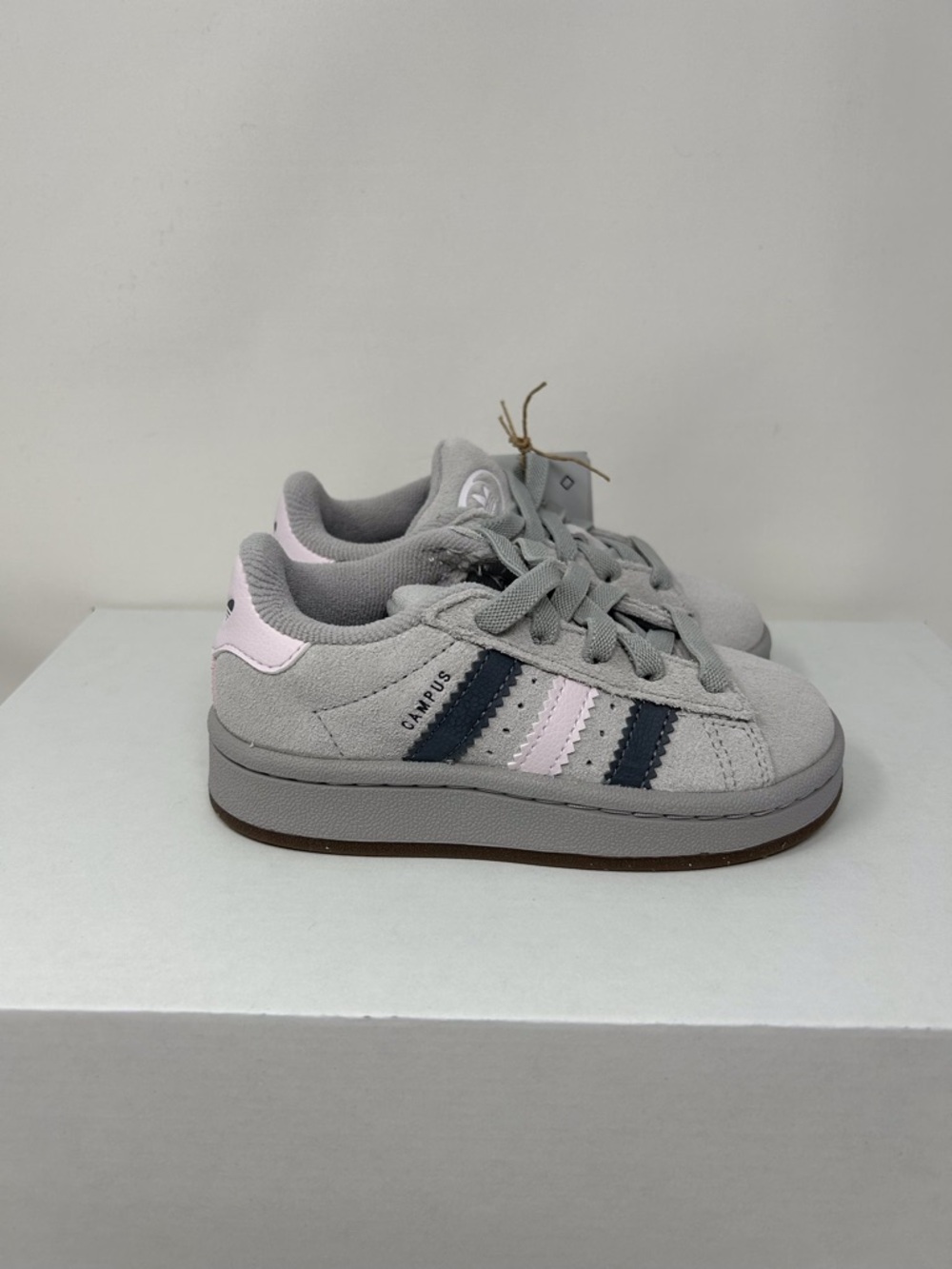 adidas Kids Campus Sneakers in Light Gray with Pink Accents